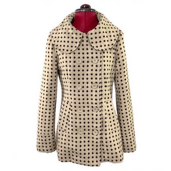 🛍NORDSTROM Tan Polka Dot Peacoat - Picture 2 of 7